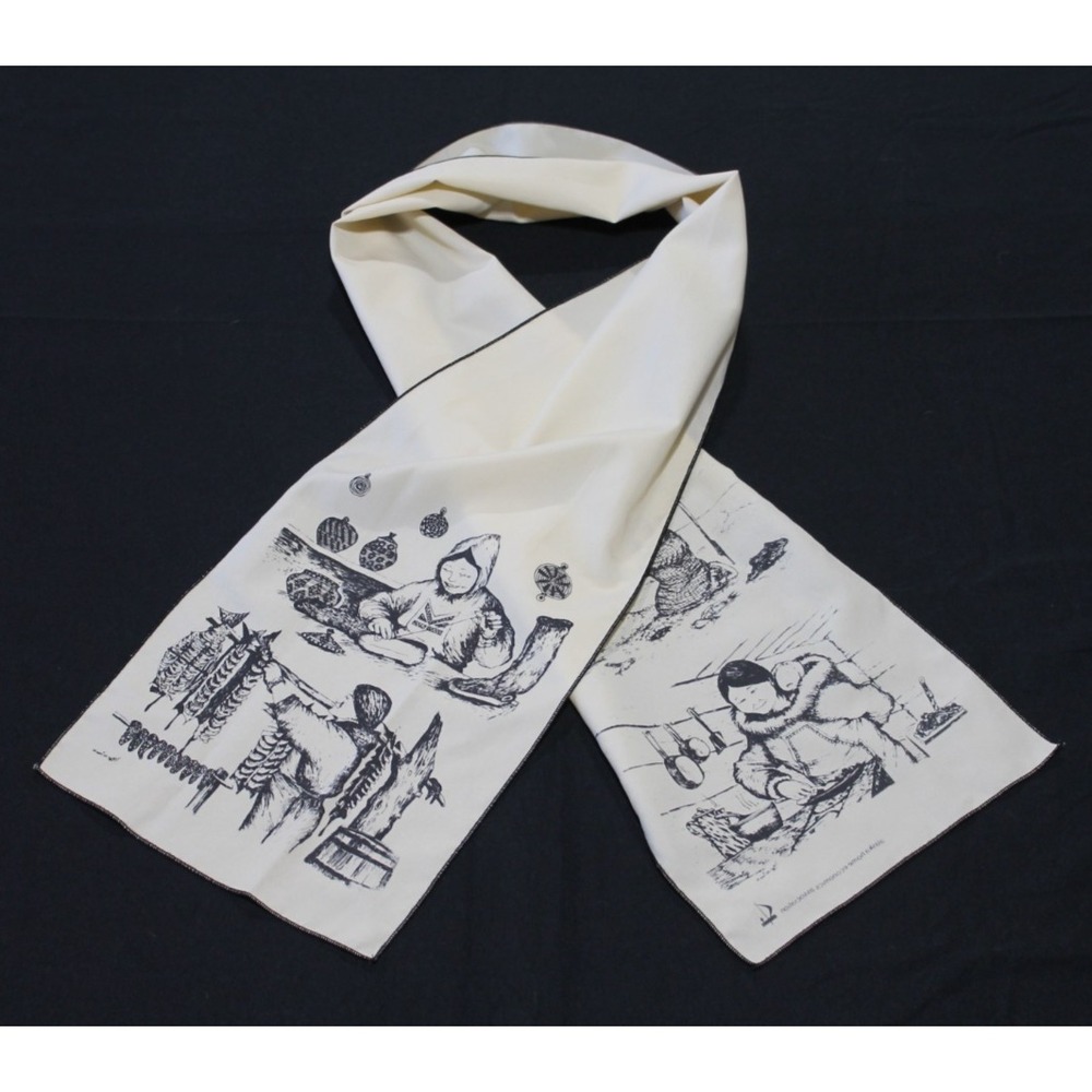 Alaska Home Economics Association Inuit Print Scarf Cream Black Rectangle Cotton